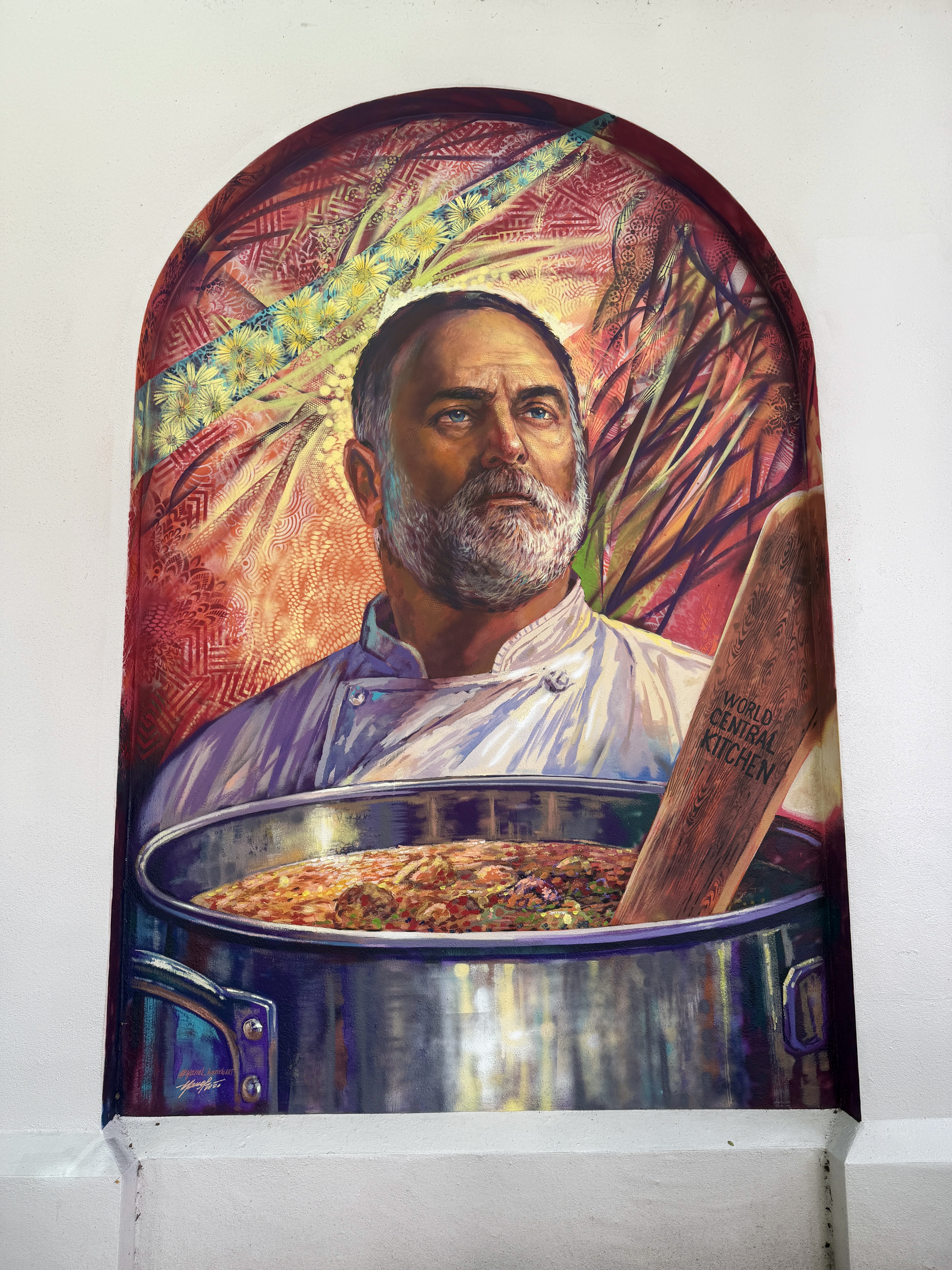photo of wall mural of jose andres at the miramar cultural center